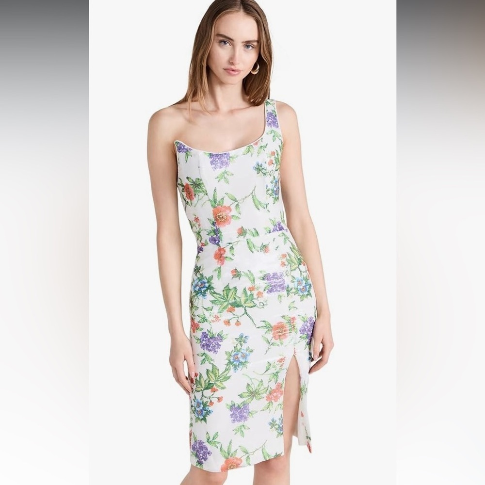Black Halo Garden Party One Shoulder Sequin Floral Cocktail Dress White NWT 12